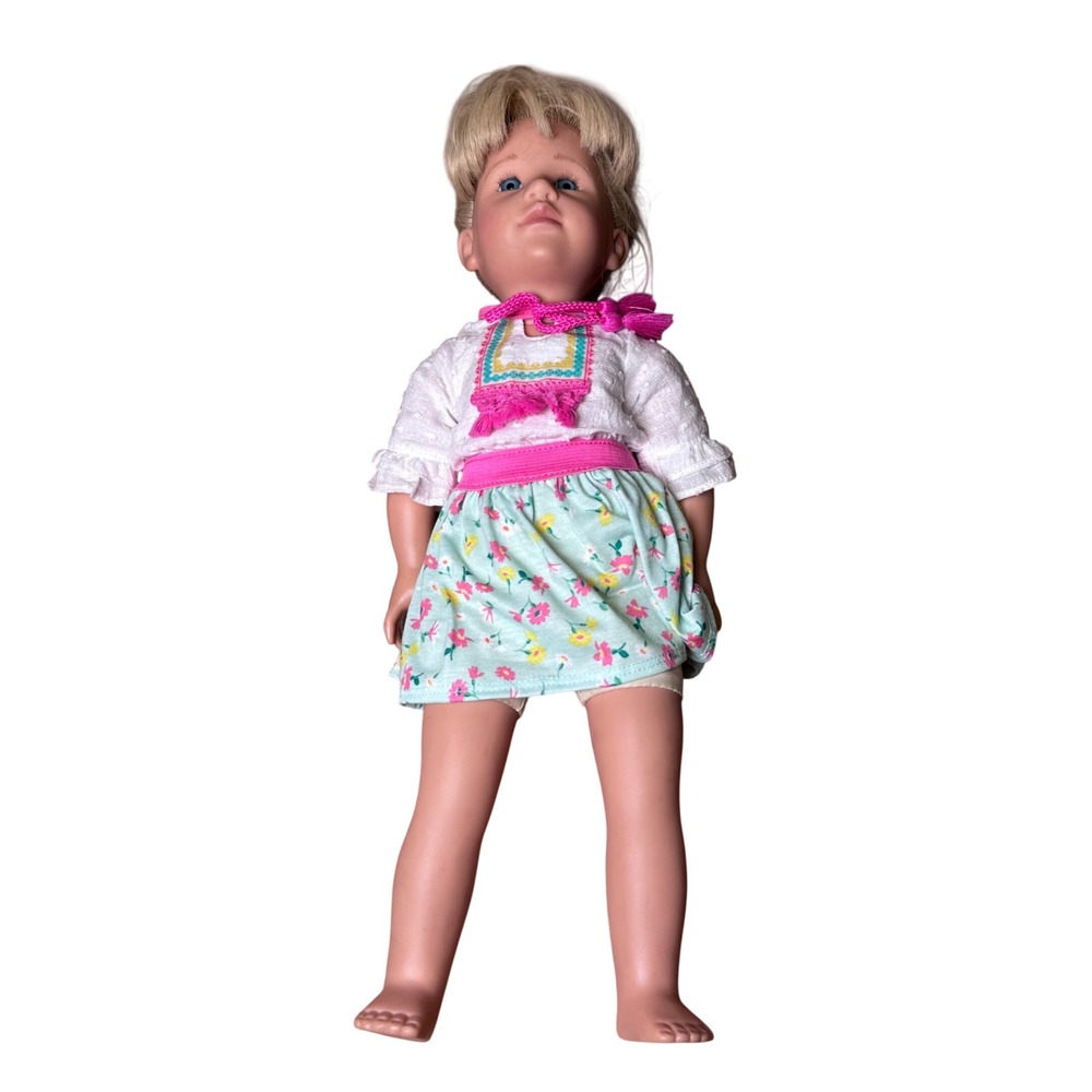 Gotz Puppenmanufaktur Germany Blonde Blue Eyed Vinyl Cloth Girl Doll 624 Floral